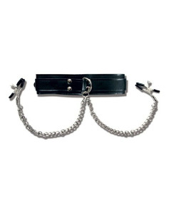 Collar with Nipple Clamps Sportsheets SS445-20 Black/Silver