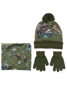 Hat, Gloves and Neck Warmer Jurassic Park 3 Pieces Dark green