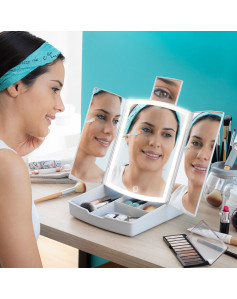 Klappbarer Spiegel mit LED und 3-in-1-Make-up-Organizer Panomir